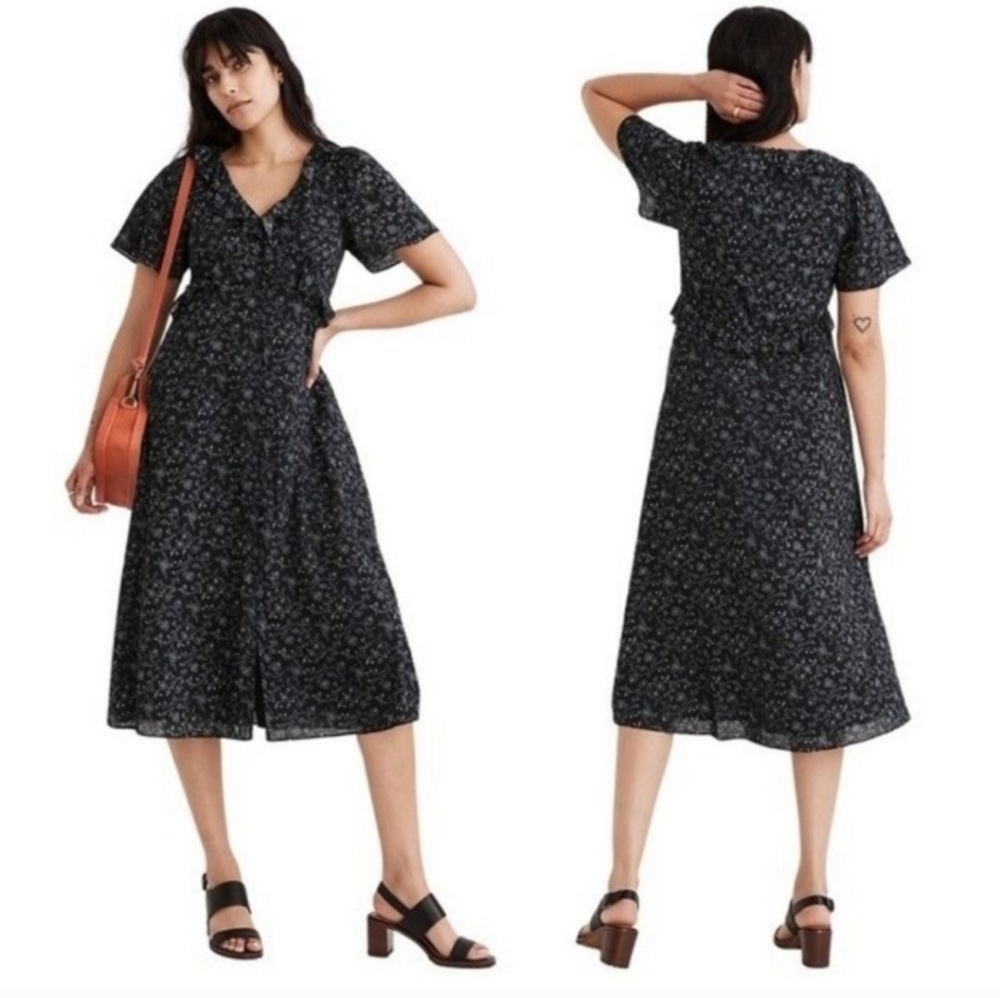 Madewell black floral midi dress fall ruffled dress 6